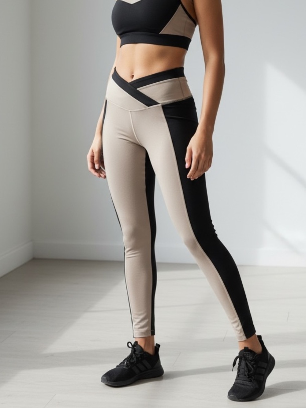 Athleta Chroma 7/8 Tight XSP Black Tan Colorblock Crossover Waist